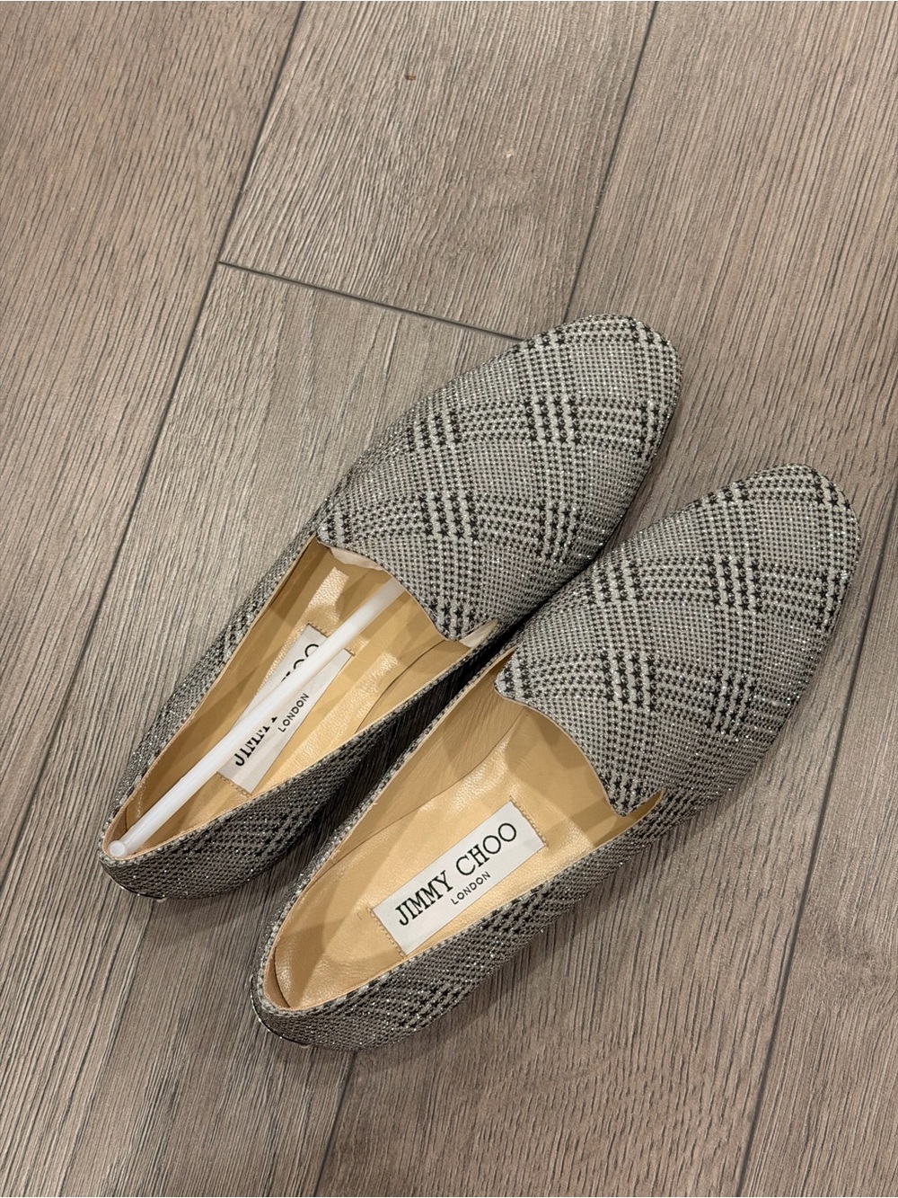 Jimmy Choo Black and Gray Plaid Slip-On Loafers